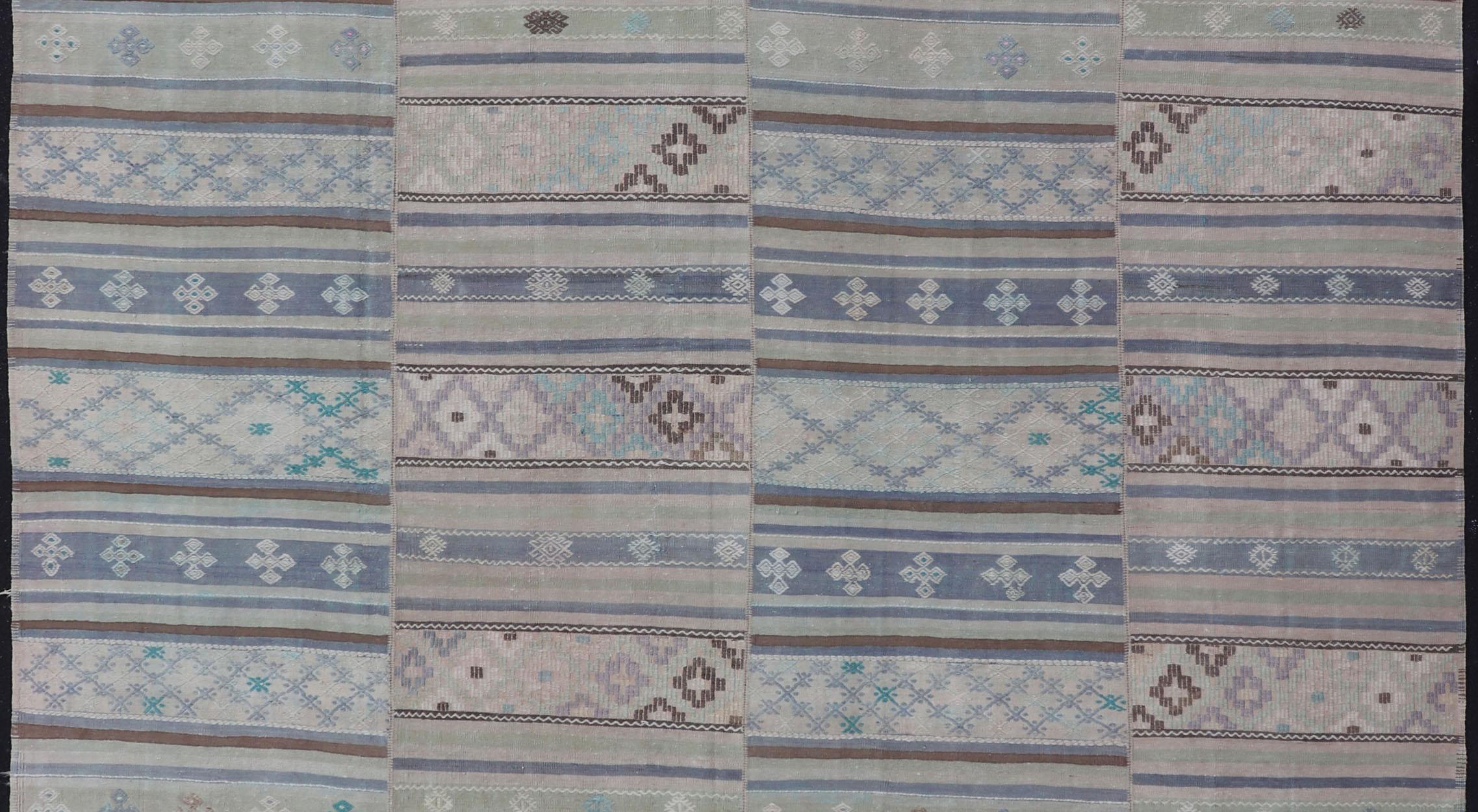 Square Vintage Neutral Paneled Kilim Flat-Weave in Neutral Muted Tones For Sale 2