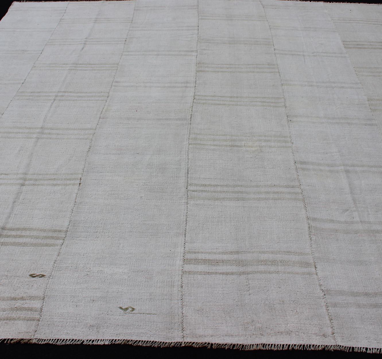 Square Vintage Paneled Flat-Weave with Modern Design in White and Neutral Tones For Sale 3