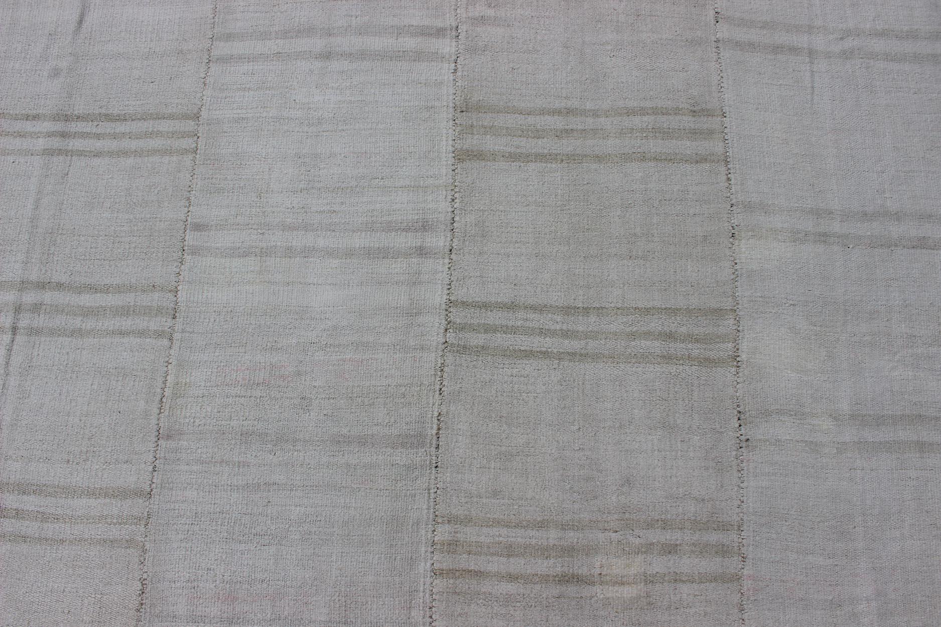 Square Vintage Paneled Flat-Weave with Modern Design in White and Neutral Tones In Good Condition For Sale In Atlanta, GA
