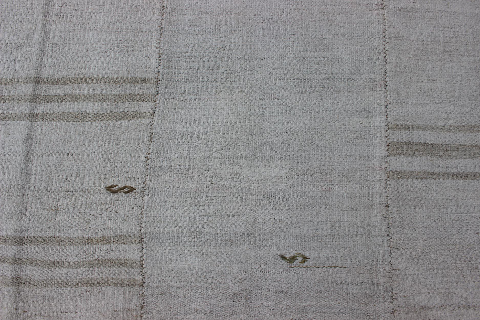 Cotton Square Vintage Paneled Flat-Weave with Modern Design in White and Neutral Tones For Sale