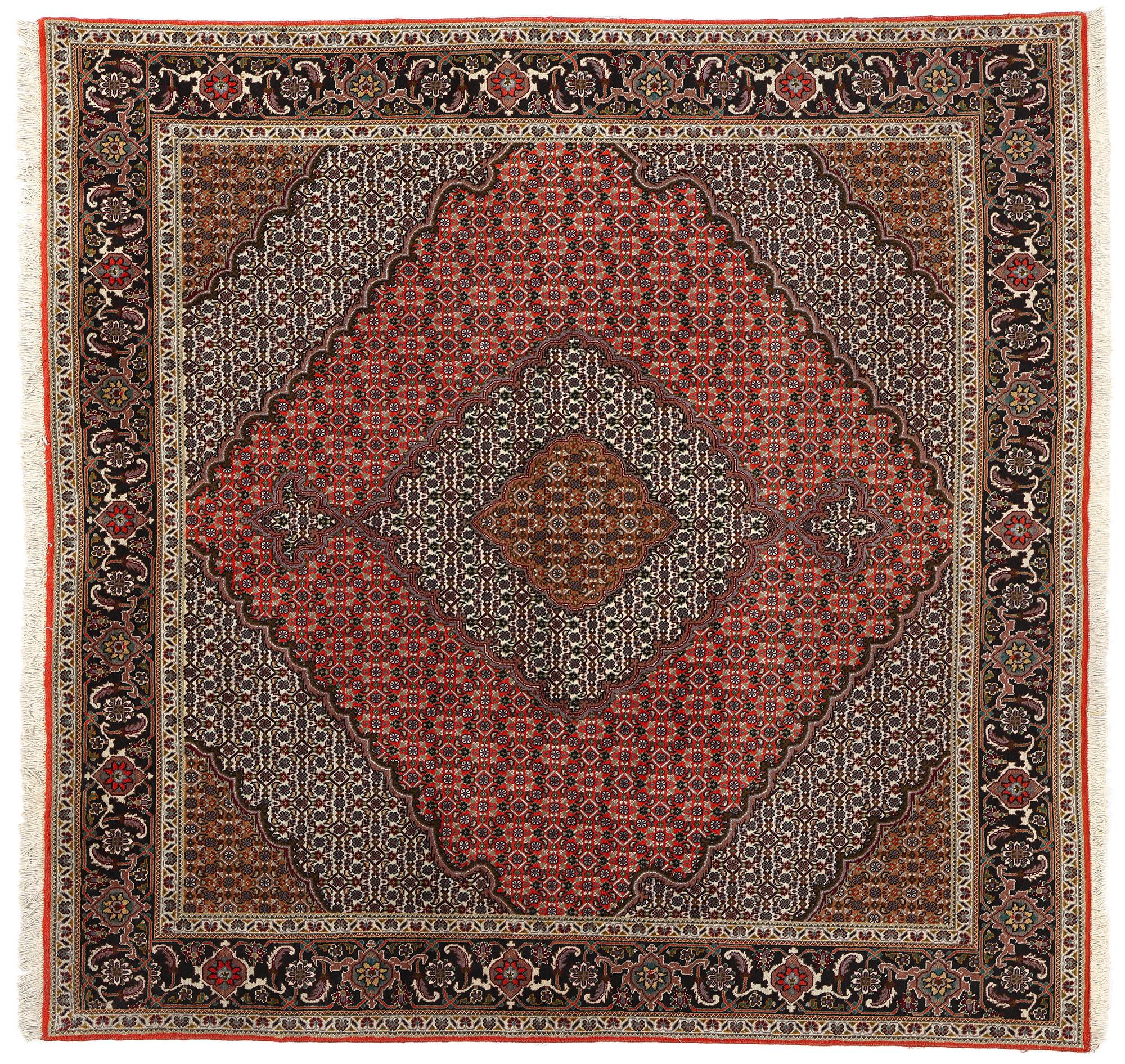 Square Vintage Persian Mahi Tabriz Carpet For Sale 4