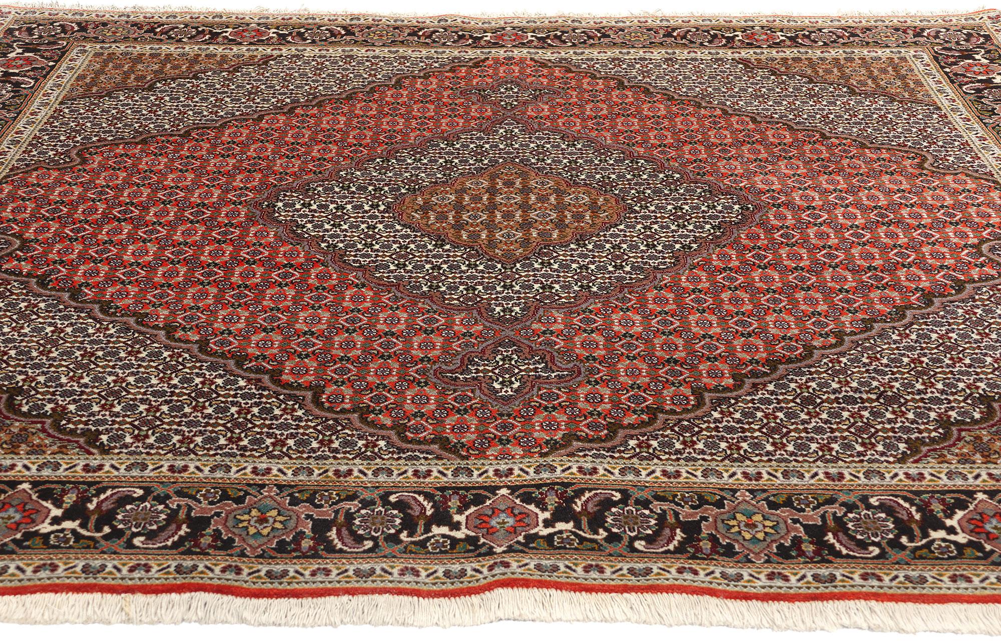 Hand-Knotted Square Vintage Persian Mahi Tabriz Carpet For Sale