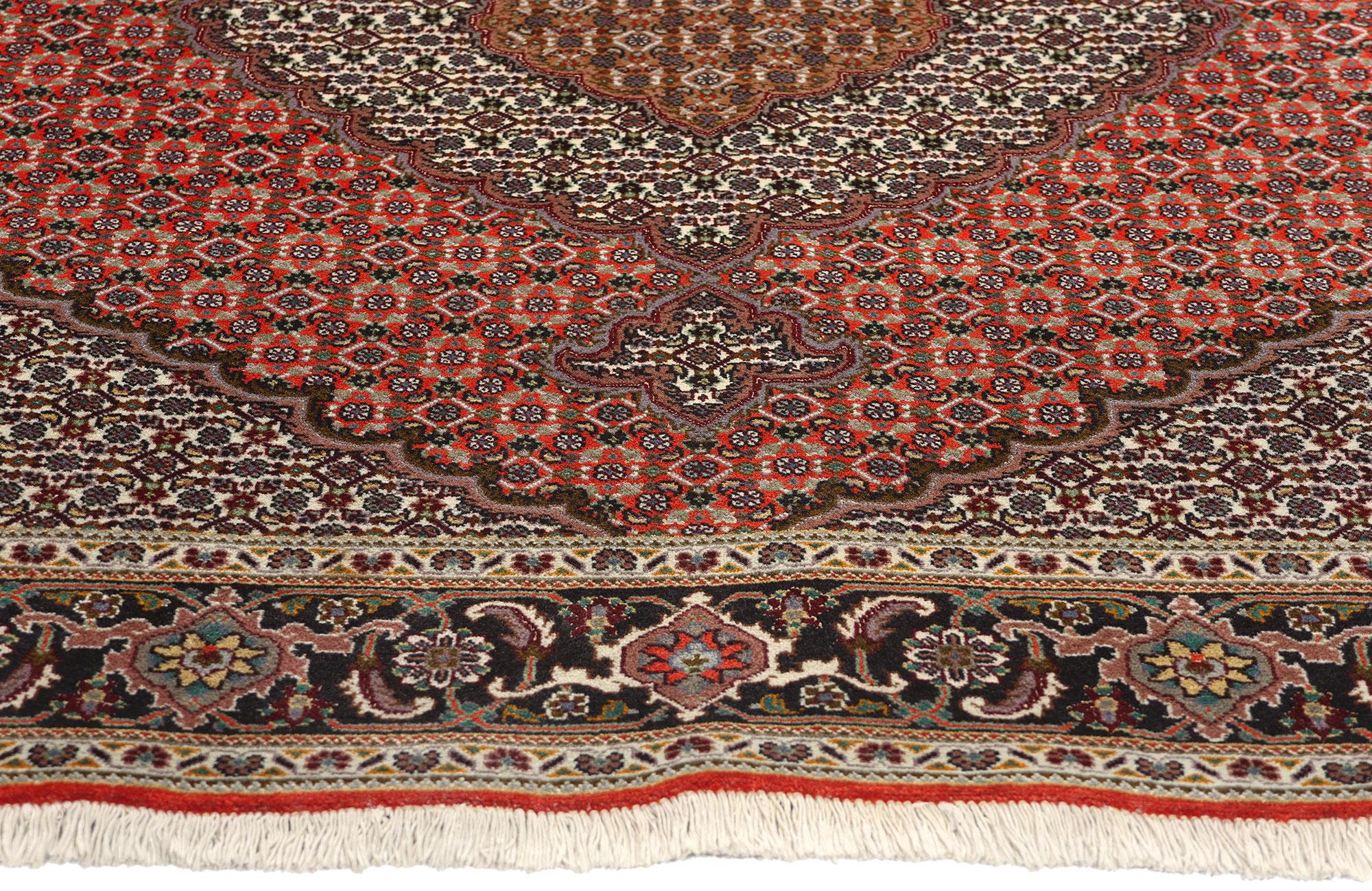 Square Vintage Persian Mahi Tabriz Carpet In Good Condition For Sale In Dallas, TX