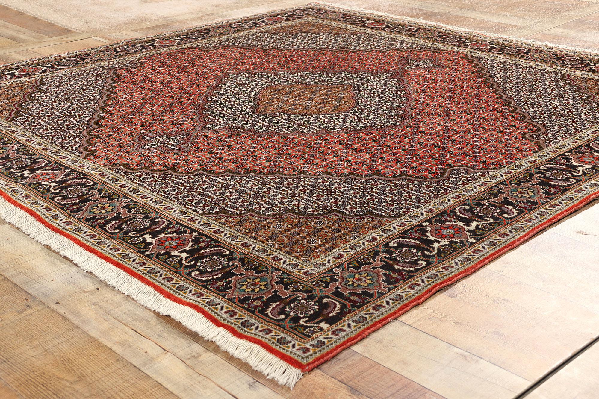 Square Vintage Persian Mahi Tabriz Carpet For Sale 1