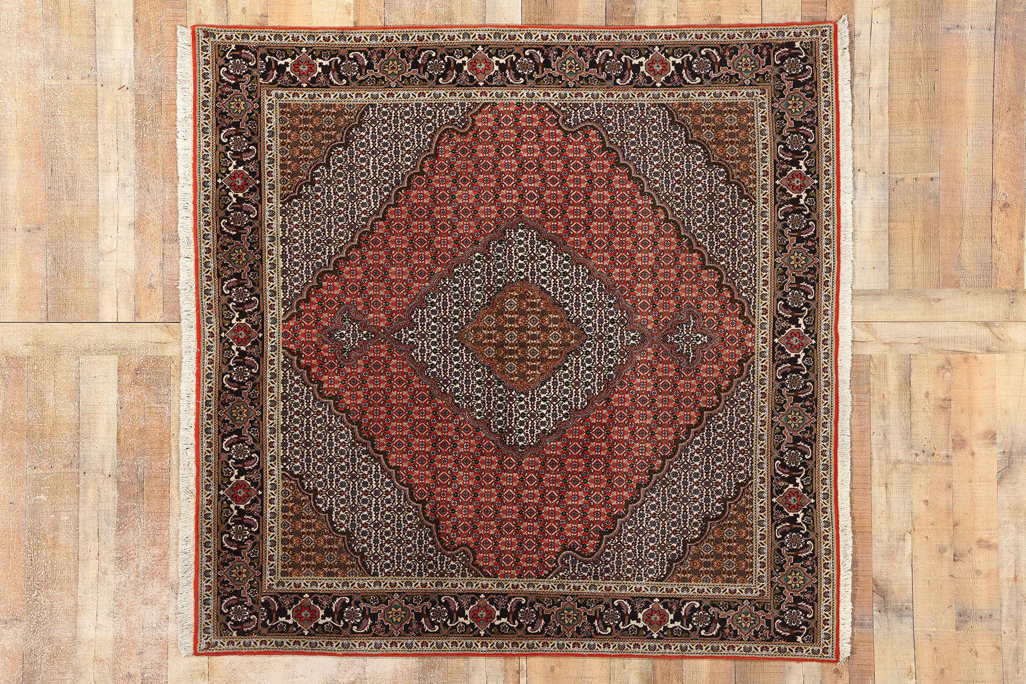 Square Vintage Persian Mahi Tabriz Carpet For Sale 3