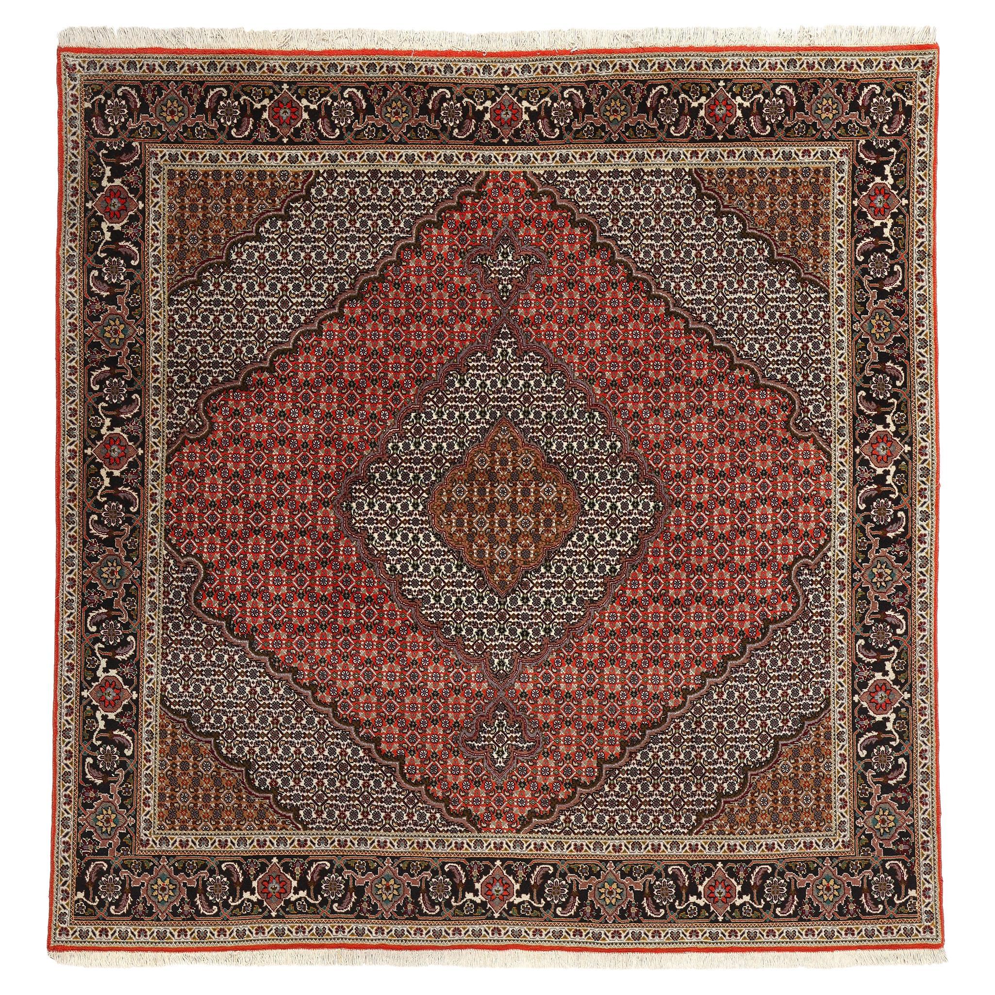 Square Vintage Persian Mahi Tabriz Carpet