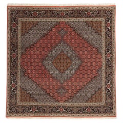 Square Vintage Persian Mahi Tabriz Carpet