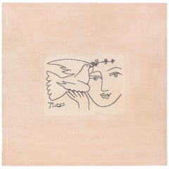 Square Vintage Picasso Peace and Joy Design Art Rug. Size: 6 ft 7 in x 6 ft 7 in
