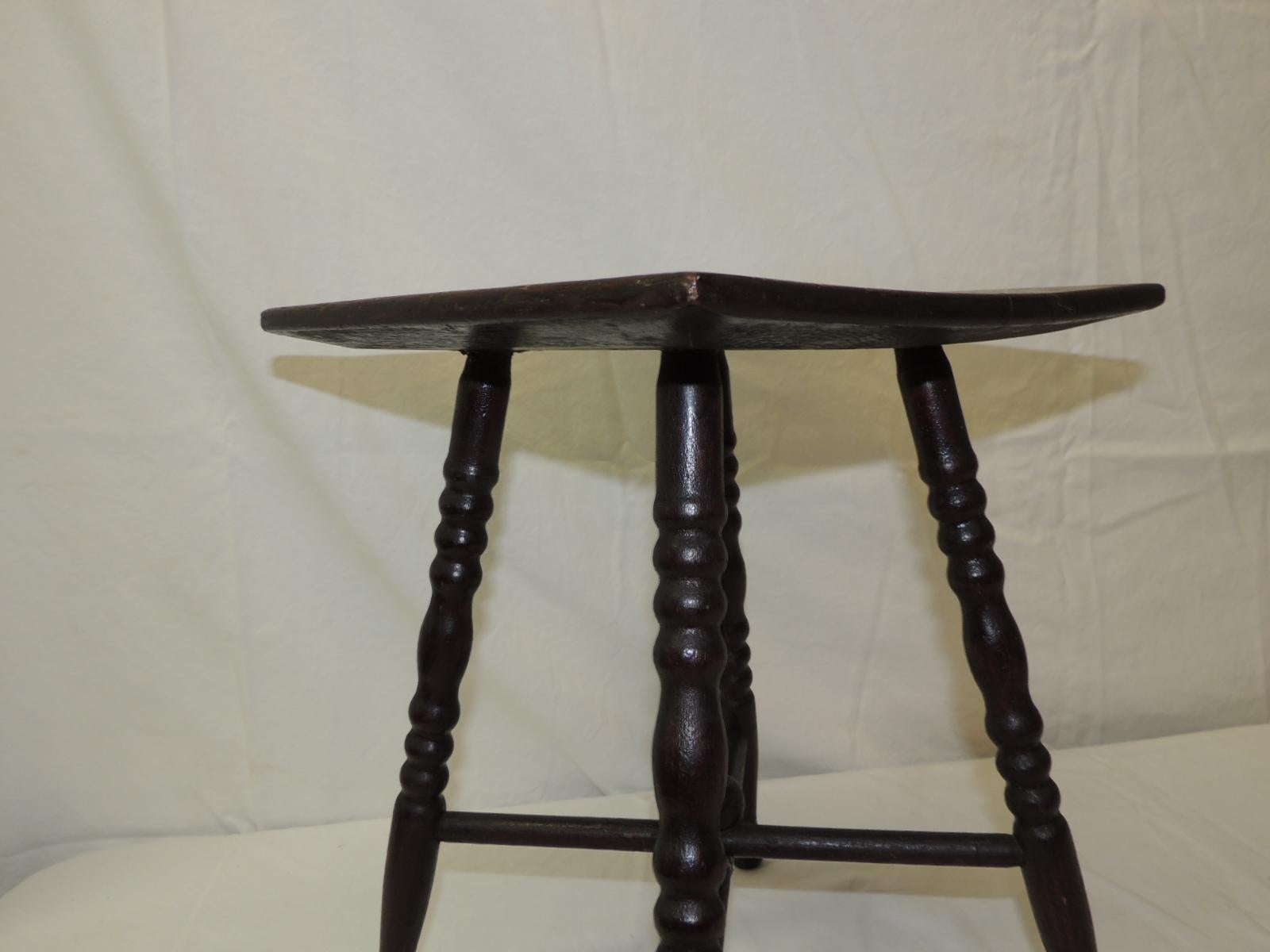 Hand-Crafted Square Vintage Plant Stand with X-Base and Turned Bobbin Legs