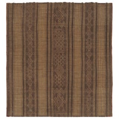 Square Vintage Tuareg Mat, Brown with Tribal Geometric Patterns - Rug & Kilim Square Vintage Tuareg Mat, Brown with Tribal Geometric Patterns - Rug & Kilim