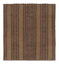 Square Vintage Tuareg Mat, Brown with Tribal Geometric Patterns - Rug & Kilim