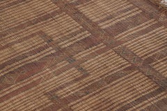 Square Vintage Tuareg Mat, Tribal Geometric Motifs in Beige-Brown - Rug & Kilim
