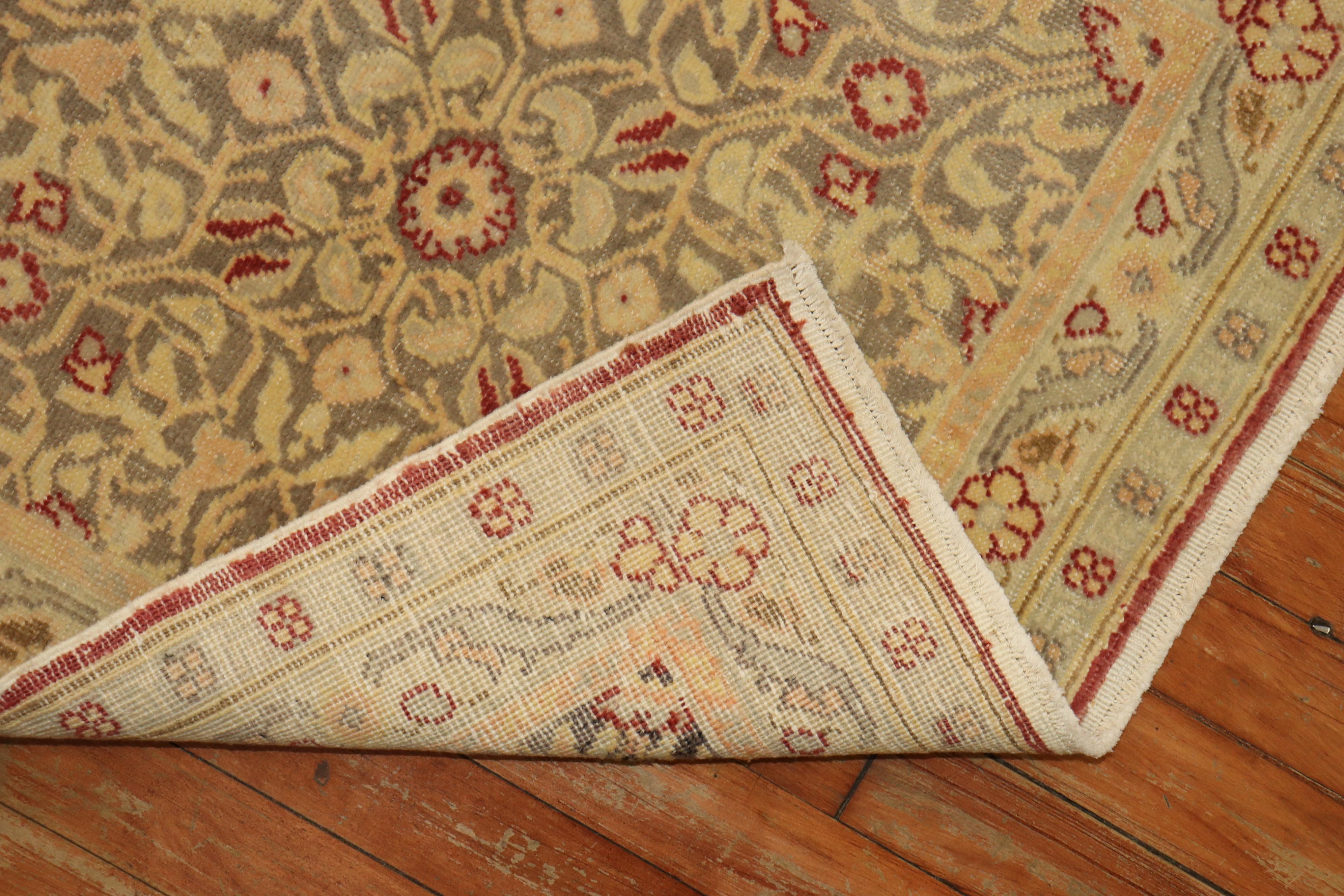 Agra Square Vintage Turkish Brown Crimson Red 20th Century Rug For Sale
