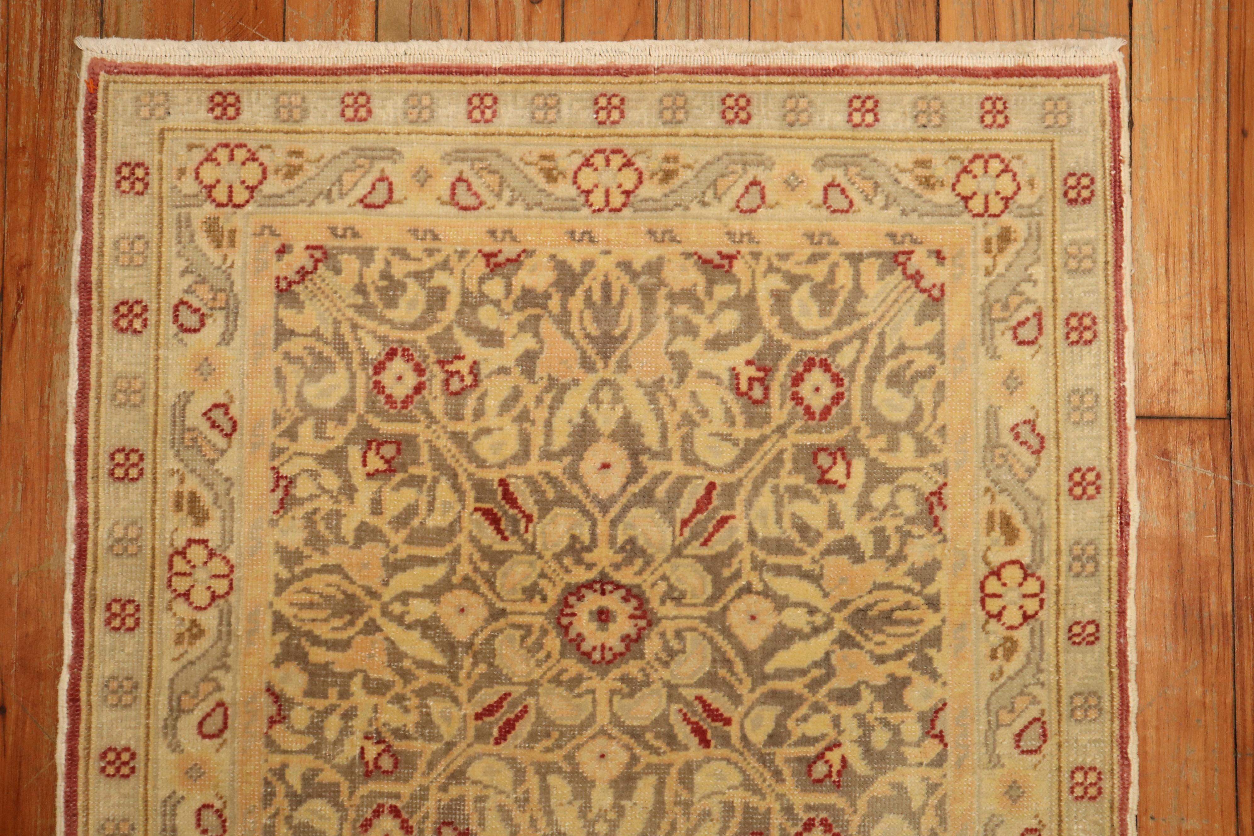 Hand-Knotted Square Vintage Turkish Brown Crimson Red 20th Century Rug For Sale