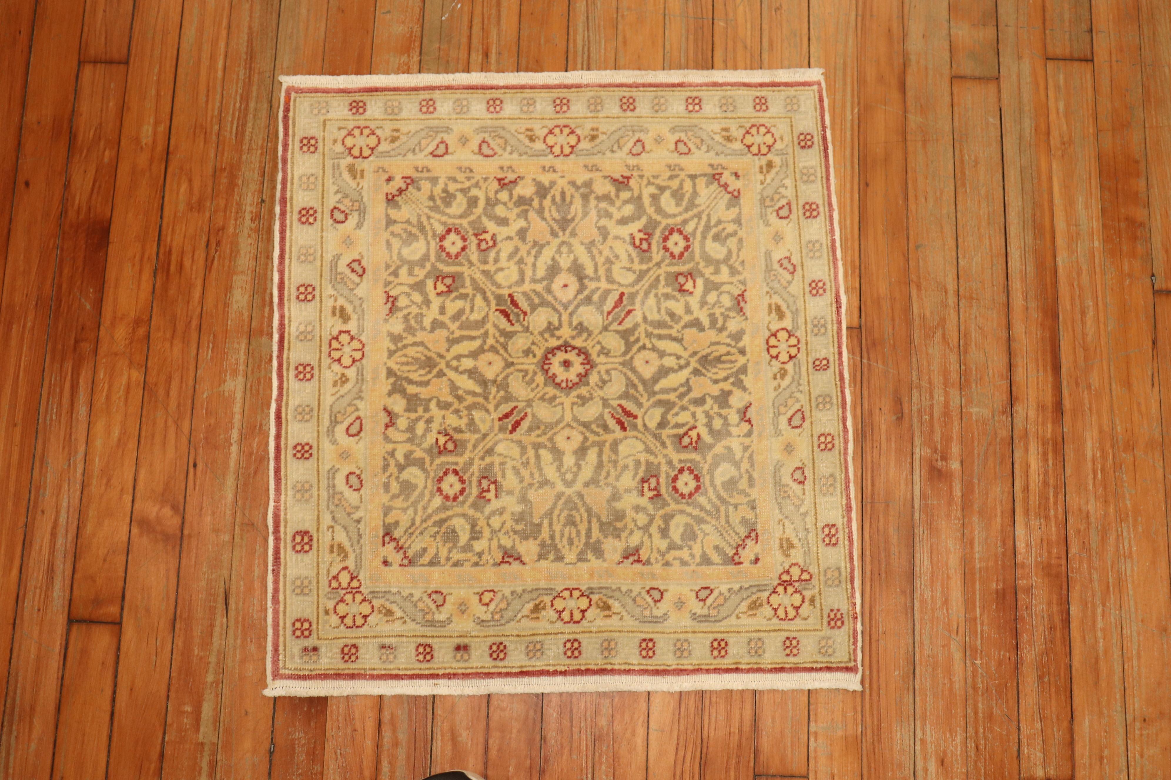 Square Vintage Turkish Brown Crimson Red 20th Century Rug In Good Condition For Sale In New York, NY