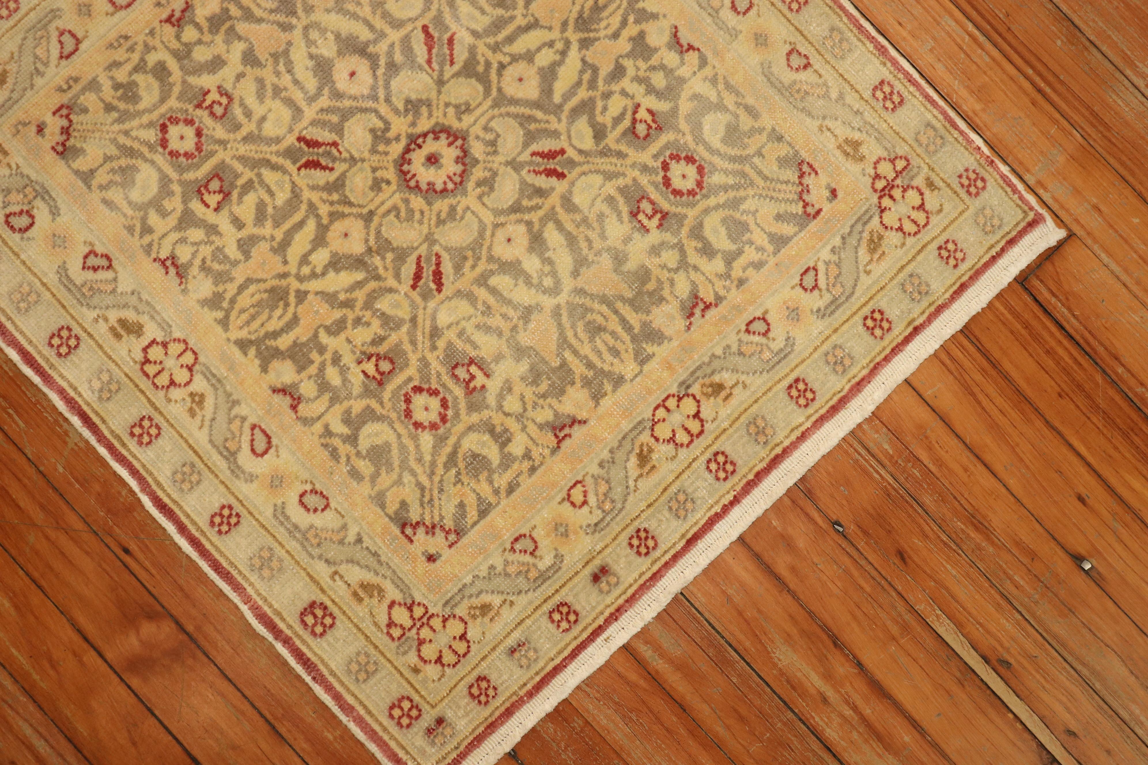Wool Square Vintage Turkish Brown Crimson Red 20th Century Rug For Sale