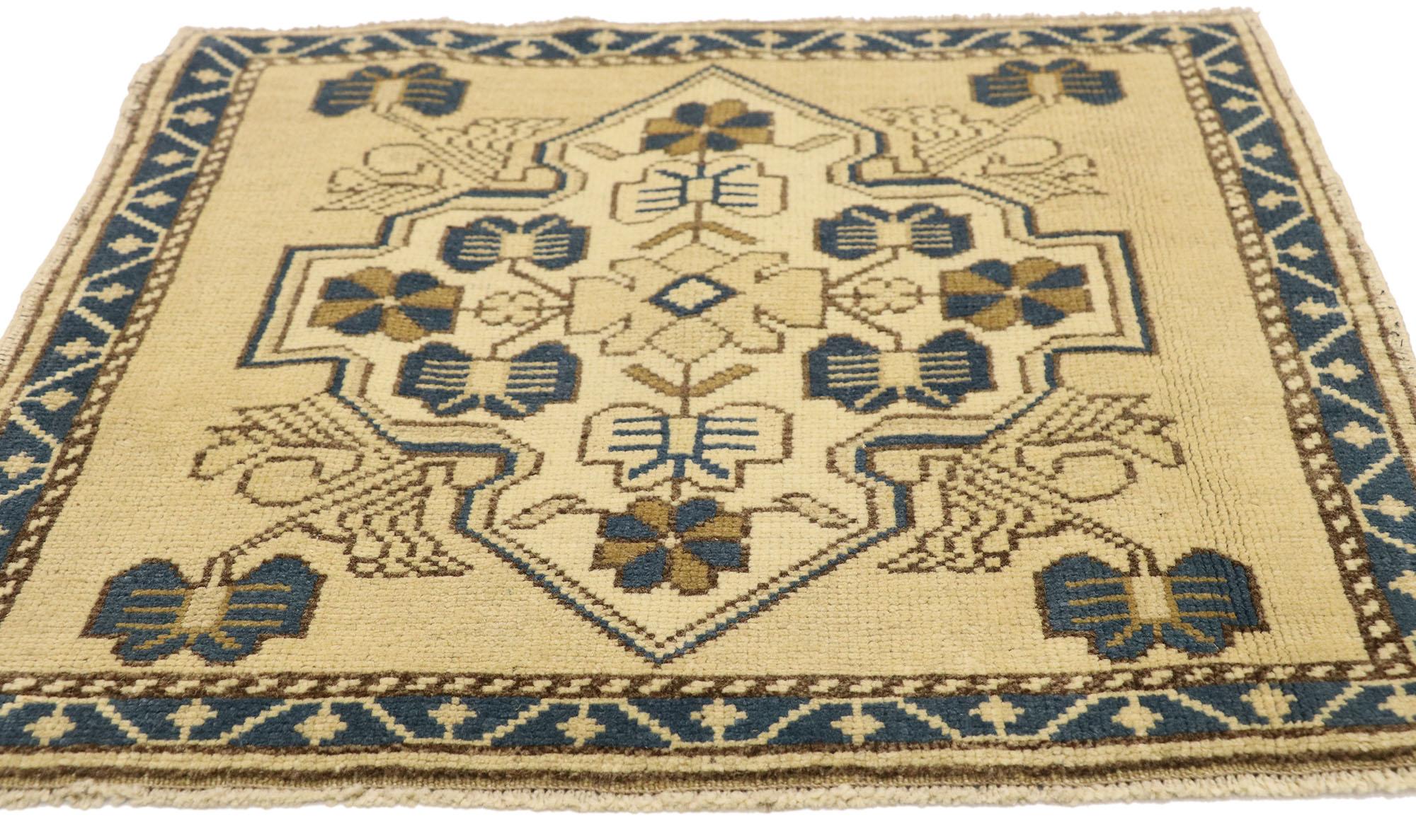 Hand-Knotted Square Vintage Turkish Oushak Rug For Sale