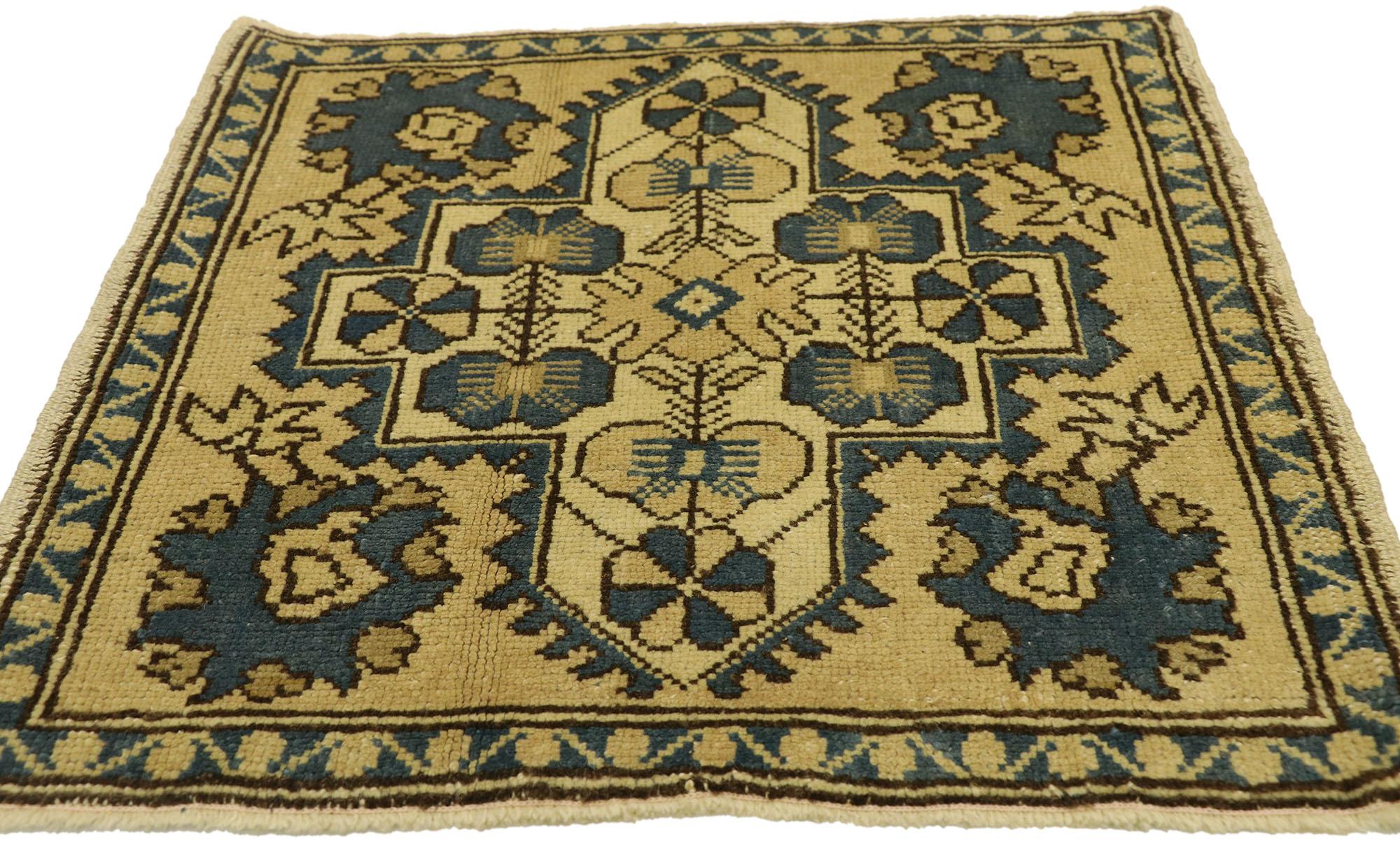 Hand-Knotted Square Vintage Turkish Oushak Rug For Sale