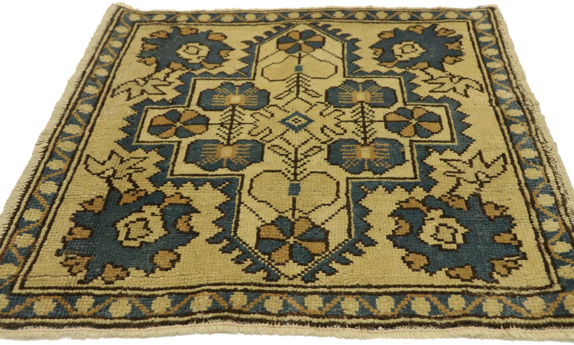 Hand-Knotted Square Vintage Turkish Oushak Rug For Sale