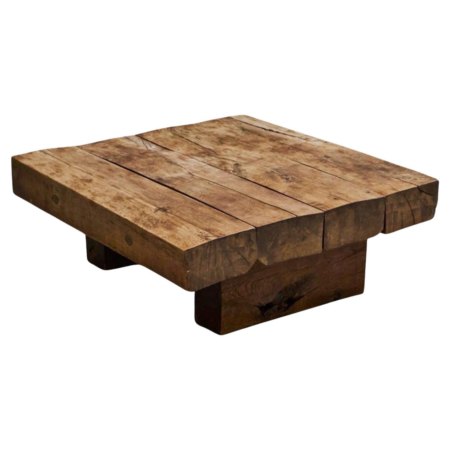 Square Wabi Sabi Style Coffee Table in Solid Oak Europe 1960s