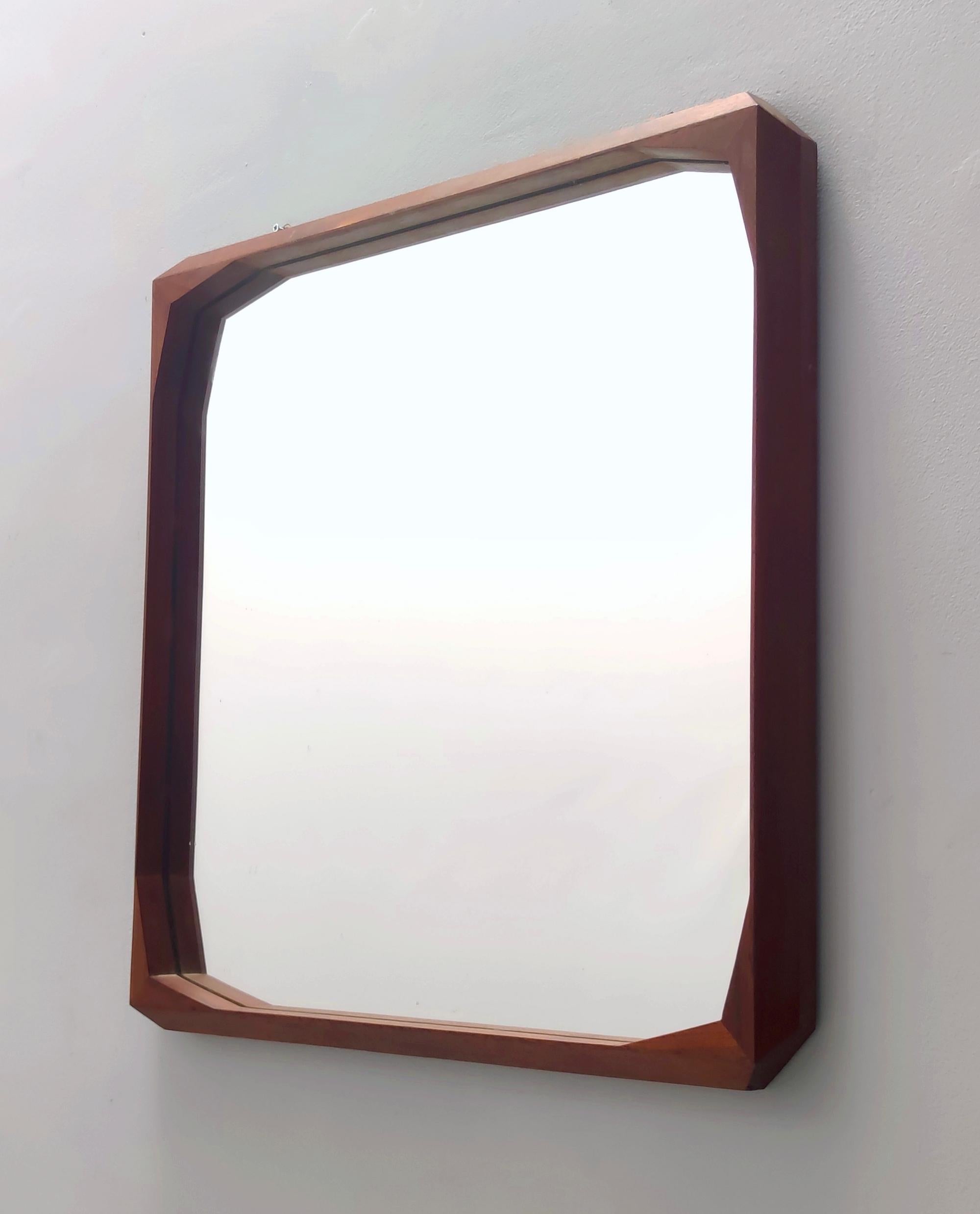 Mid-Century Modern Square Wall Mirror by Dino Cavalli with Ebonized Walnut Frame, Italy For Sale