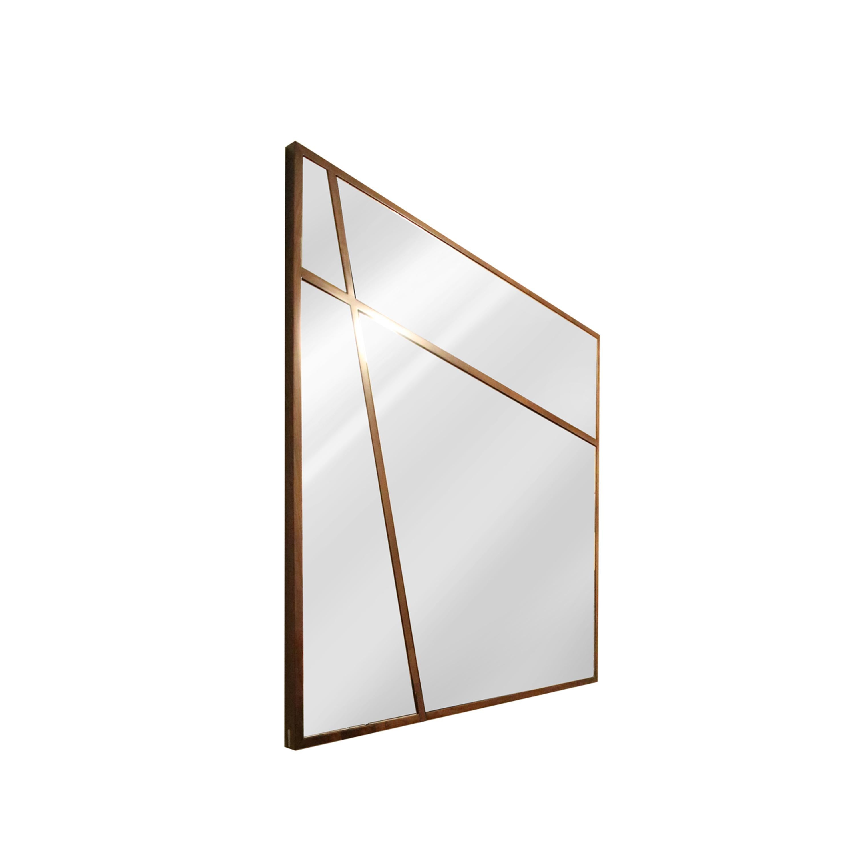 Square clear mirror with wood decorative lines.

As with all our mirrors, this mirror is made to order and is therefore highly customisable, including in size and finish. The customisation fee is only 10%, which is added to the retail price.
