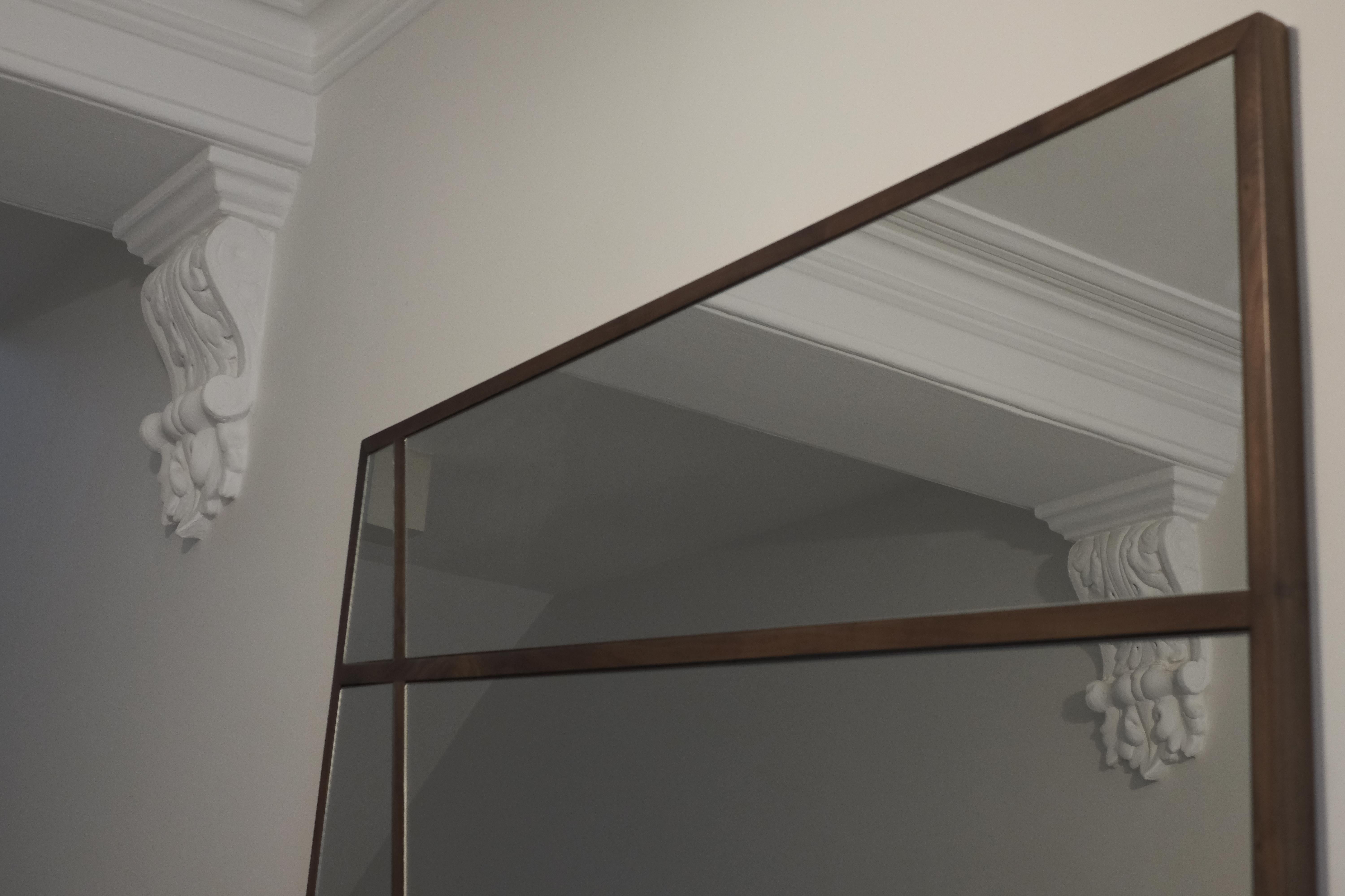 Square Wall Mirror With Decorative Wood Lines In New Condition For Sale In London, GB