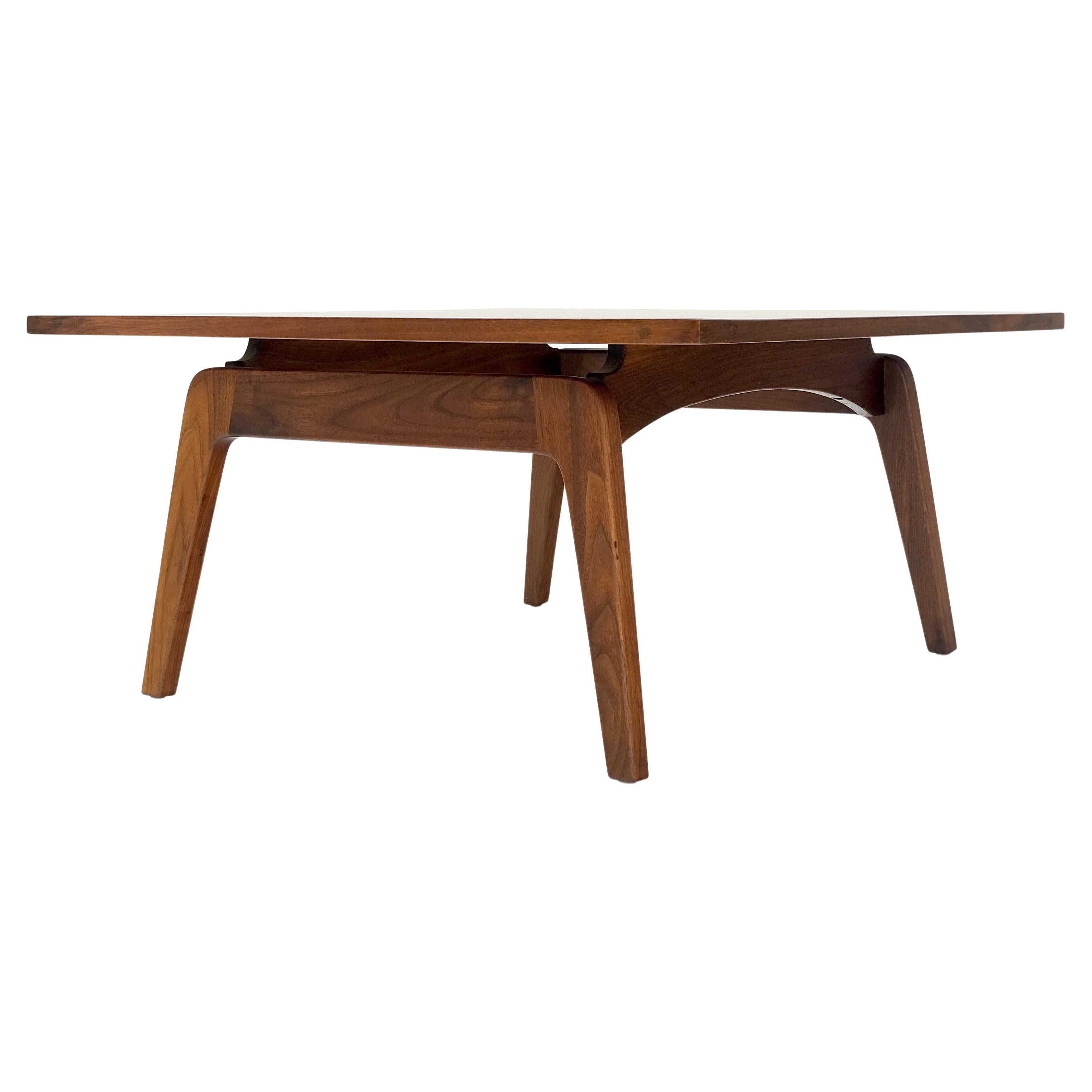 Square Walnut Mid Century Modern "Floating" Top Coffee Center Table Risom Style  For Sale