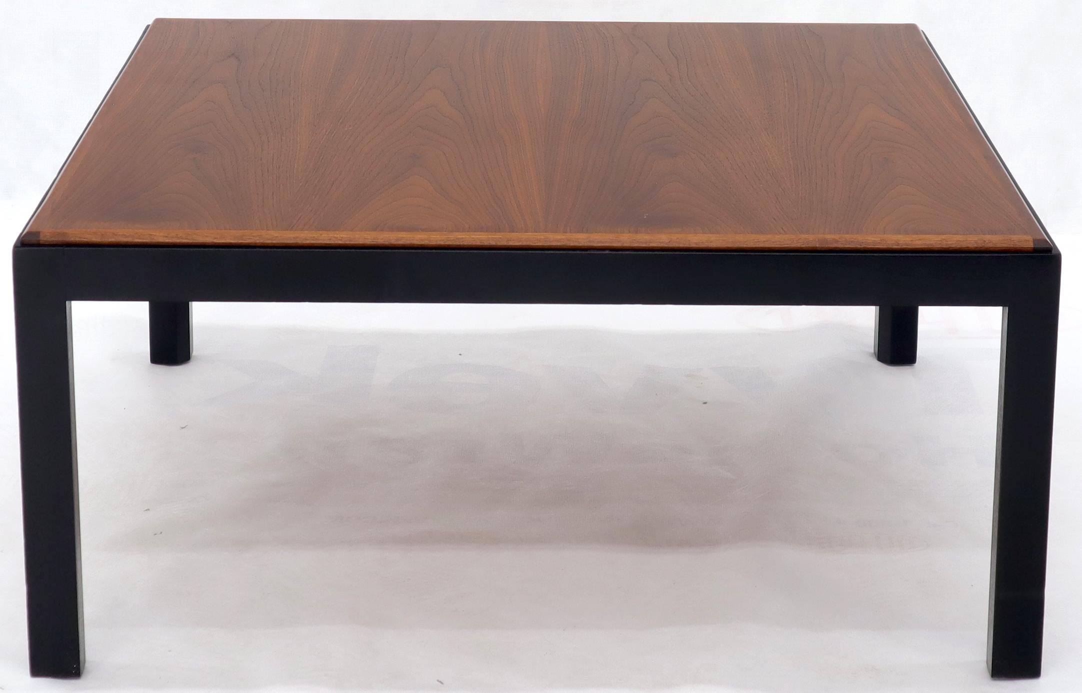 Mid-Century Modern Square Walnut Top Ebonized Base Center Coffee Table For Sale