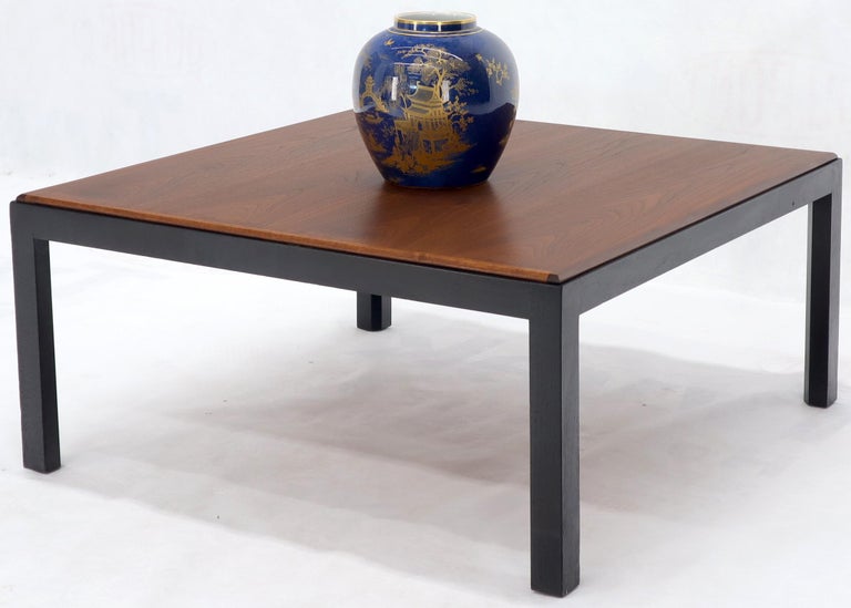 Square Walnut Top Ebonized Base Center Coffee Table For Sale 1