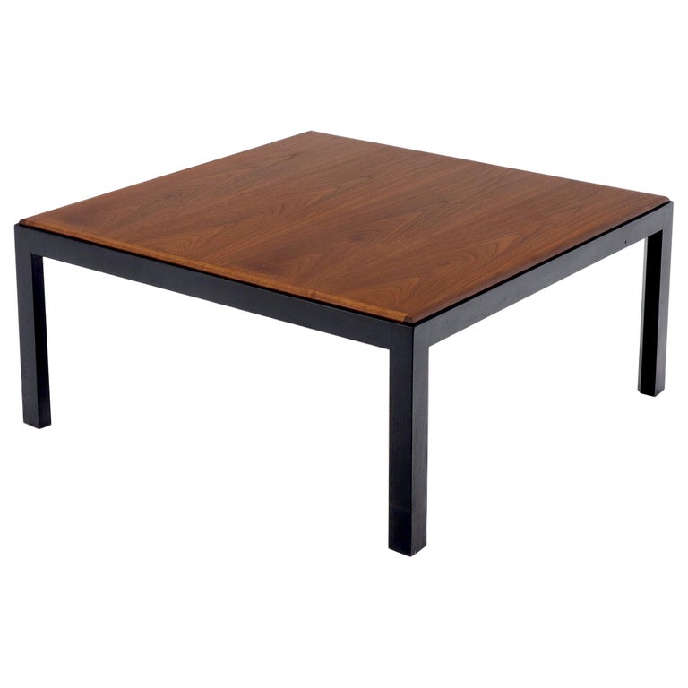 Square Walnut Top Ebonized Base Center Coffee Table For Sale