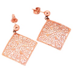 Square Web Dangle Gold Earrings 14kt 12505*
