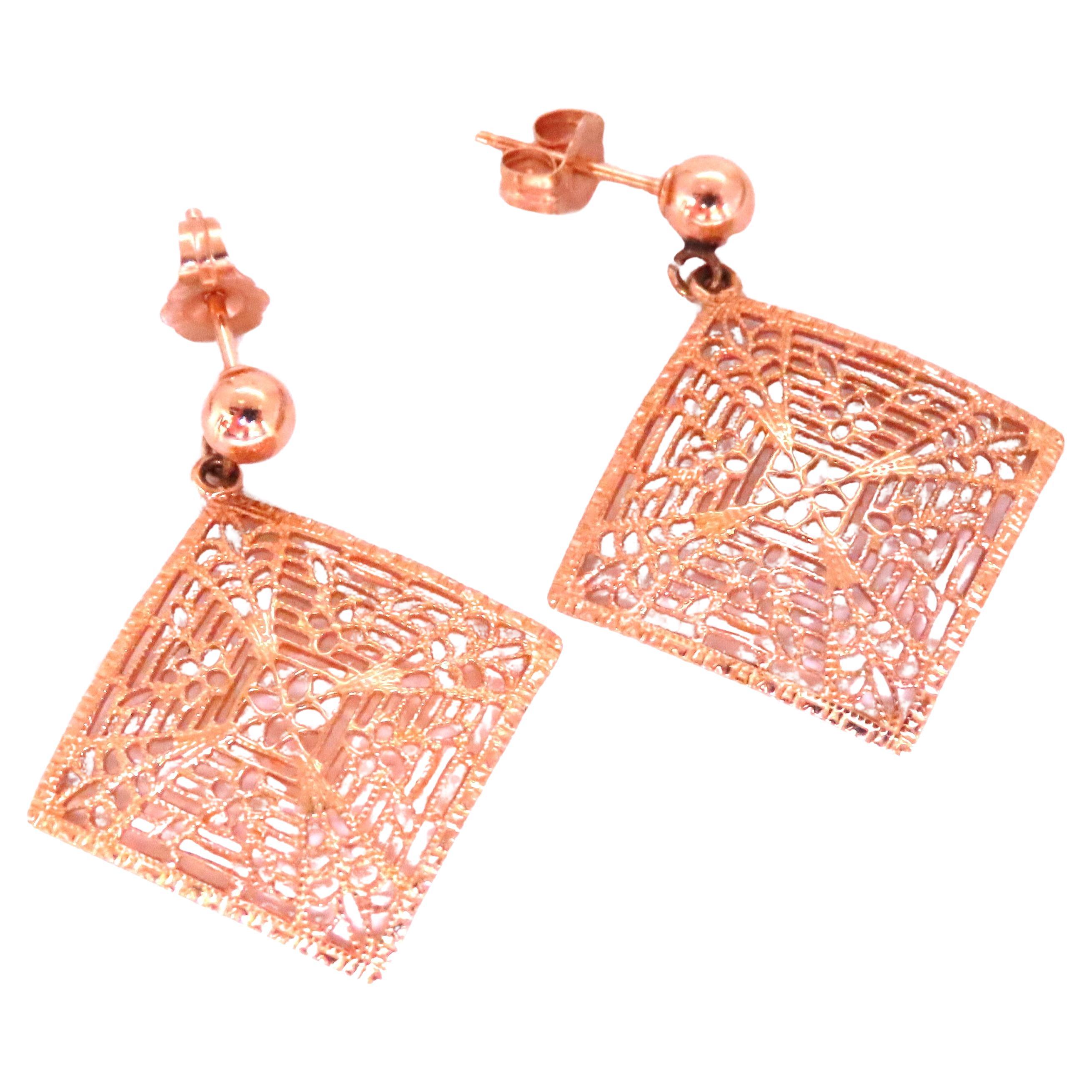 Square Web Dangle Gold Earrings 14kt 12505 For Sale