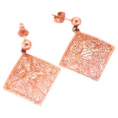 Pendientes Colgantes Cuadrados Web Oro 14kt 12505
