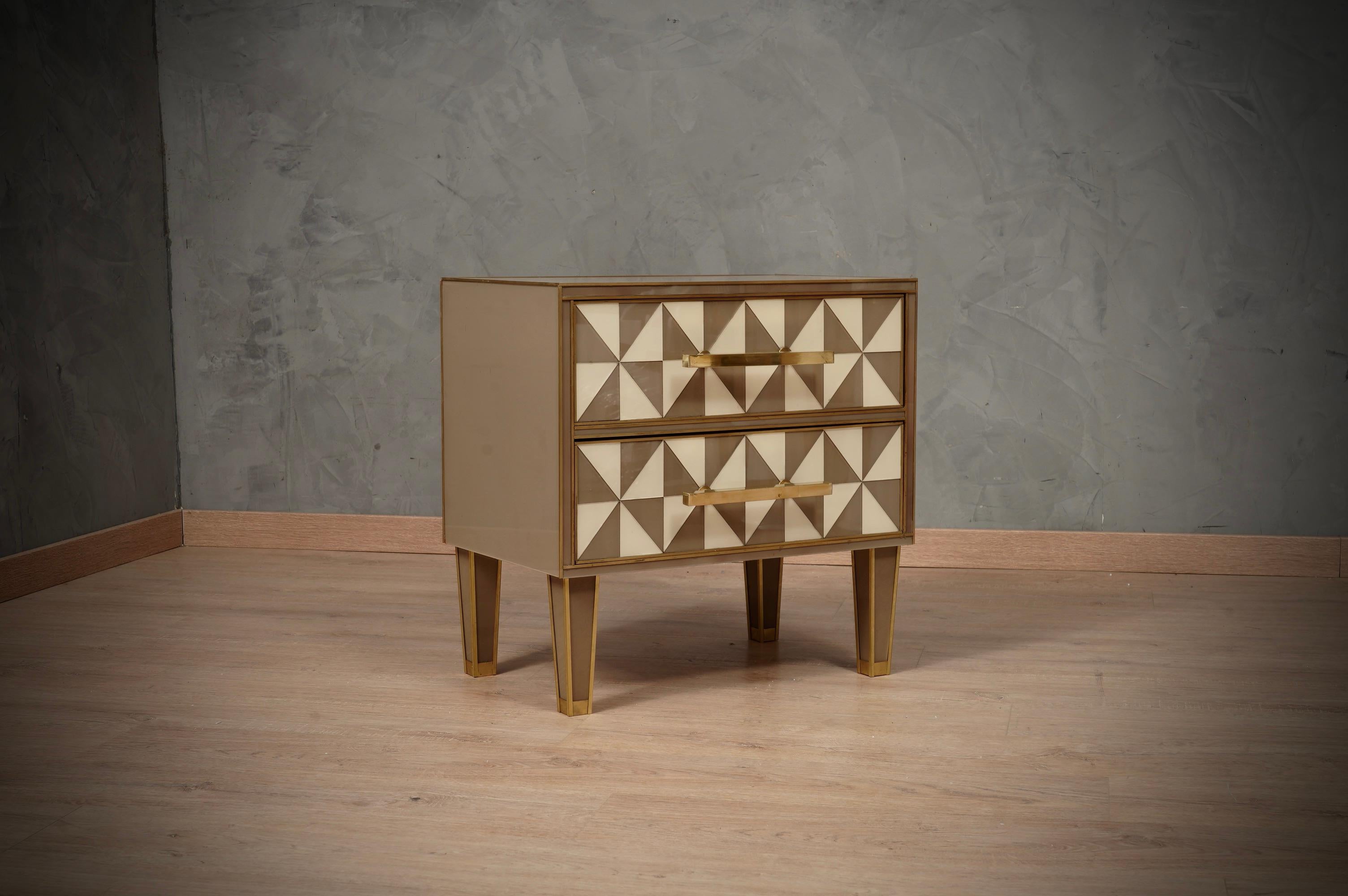 Square White and Dove-Gray Color Glass and Brass Night Stand, 2020 For Sale 4