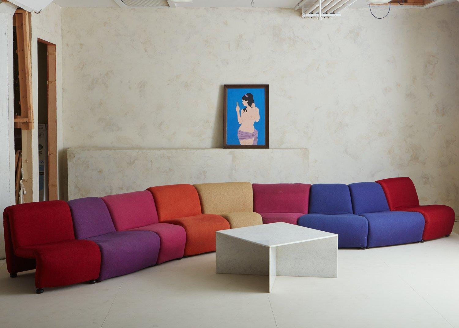 Italian Square White Crystalline Marble Coffee Table on X-Base, Italy 1970s