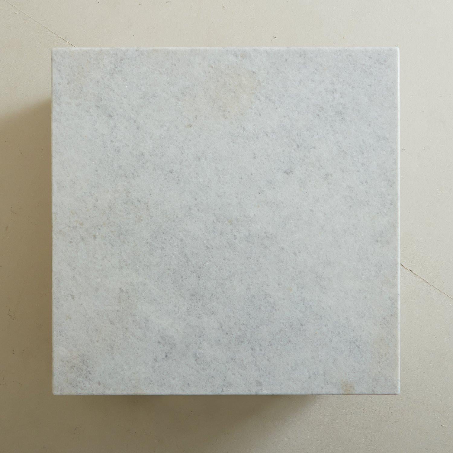 Square White Crystalline Marble Coffee Table on X-Base, Italy 1970s In Good Condition In Chicago, IL