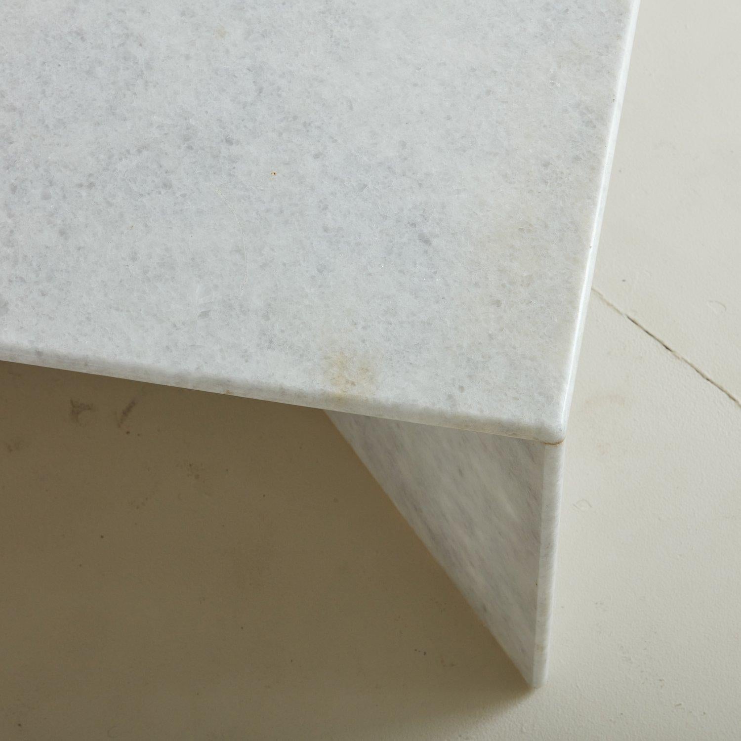 Square White Crystalline Marble Coffee Table on X-Base, Italy 1970s 1