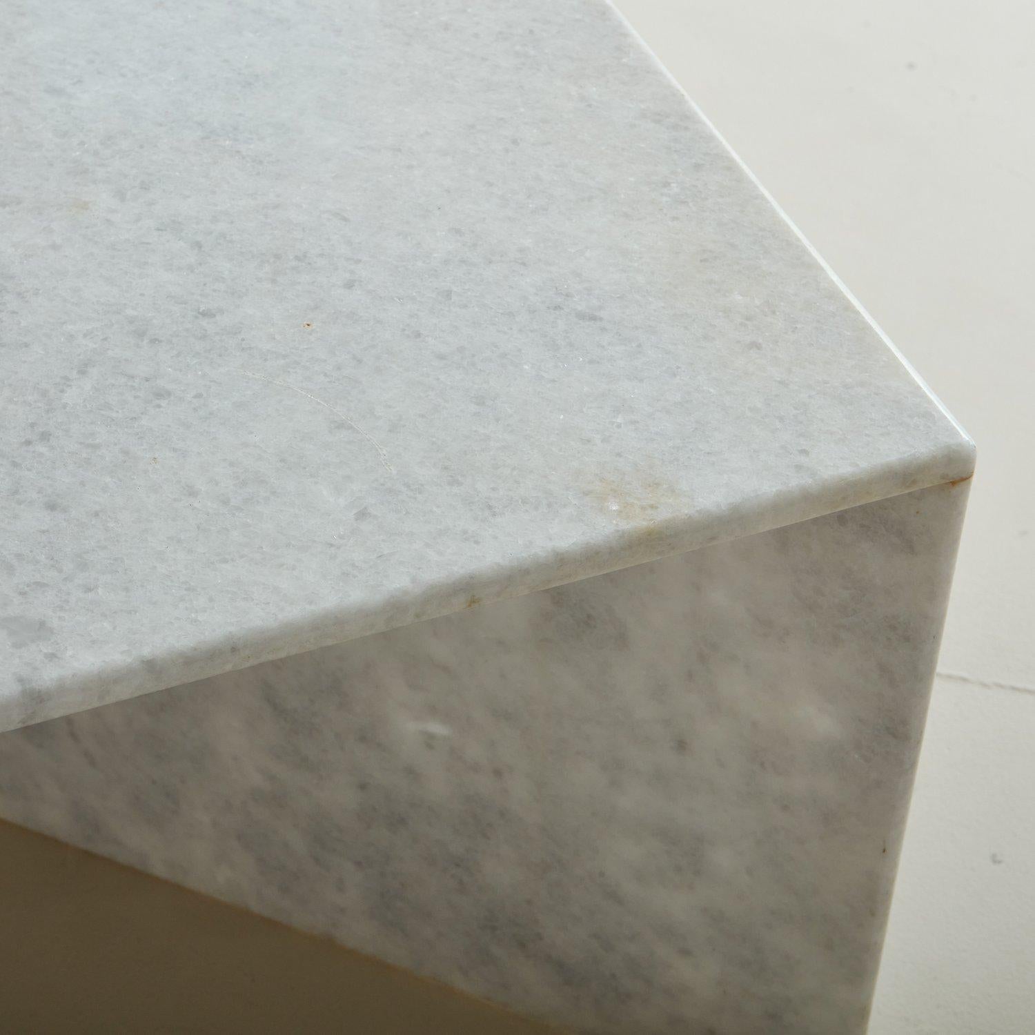 Square White Crystalline Marble Coffee Table on X-Base, Italy 1970s 2