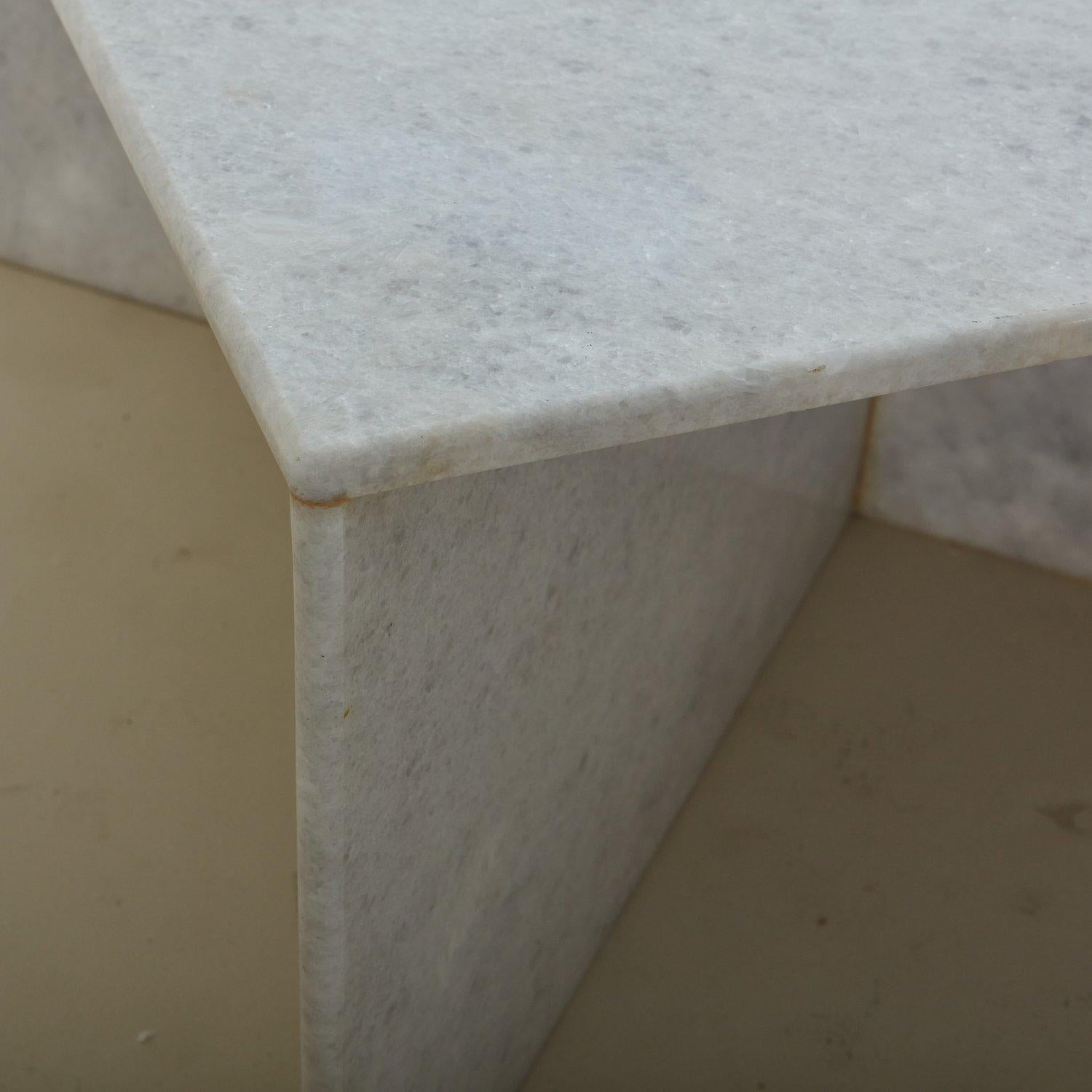 Square White Crystalline Marble Coffee Table on X-Base, Italy 1970s 3