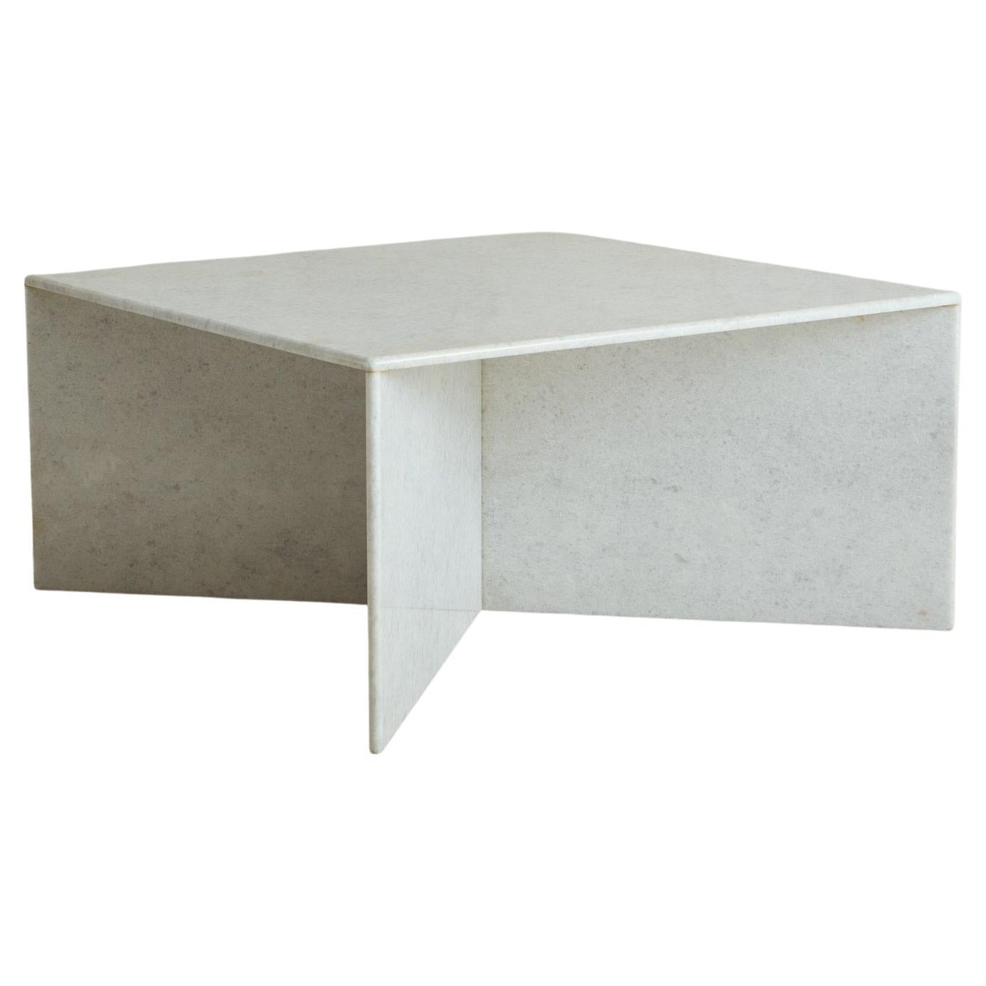Square White Crystalline Marble Coffee Table on X-Base, Italy 1970s