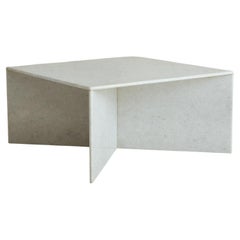 Retro Square White Crystalline Marble Coffee Table on X-Base, Italy 1970s