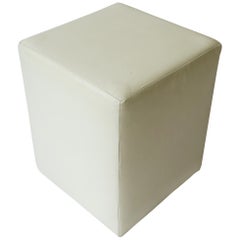Modern White Leather Stool or End Table