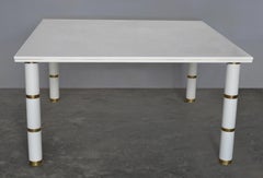 Square Dining Table White Marble Brass Details, Handmade Italy Cupioli