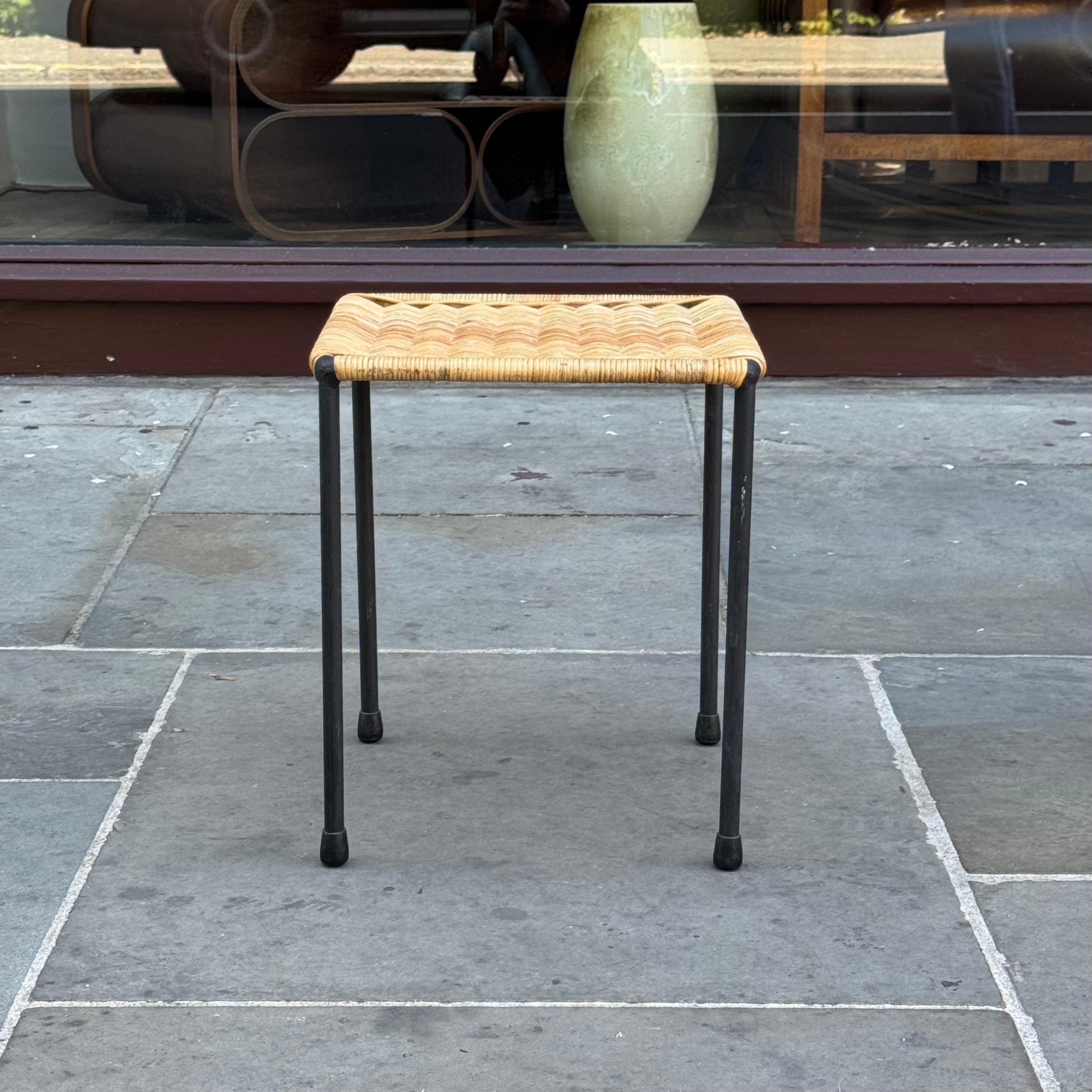 Description

A small square sized table designed and made by Carl Auböck II, Vienna, Austria, circa 1950.

The table's frame is made from slender steel bar which has been lacquered in black. The table top is constructed entirely from tightly woven