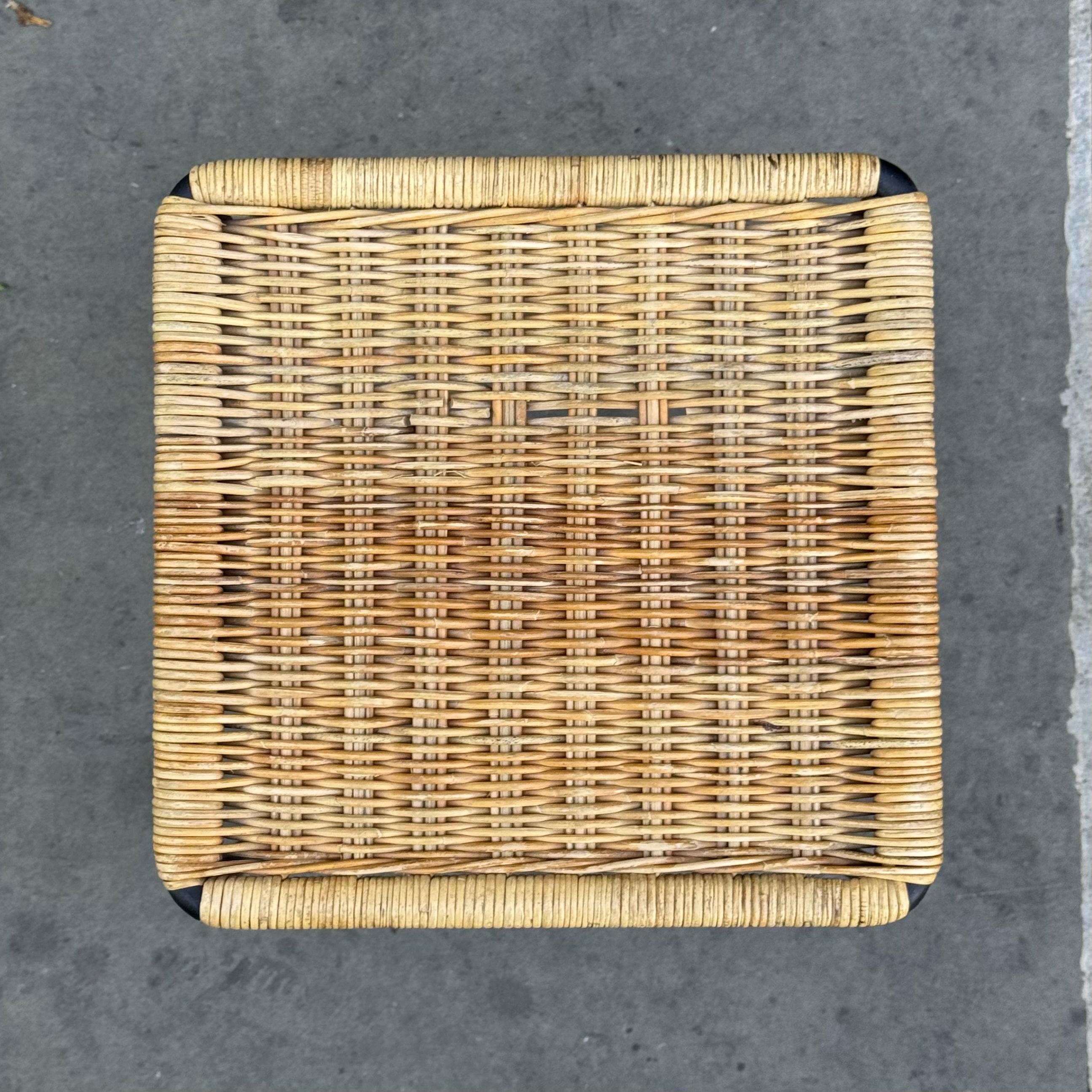 Steel Square Wicker Side Table #1,  Carl Auböck II, 1950s For Sale