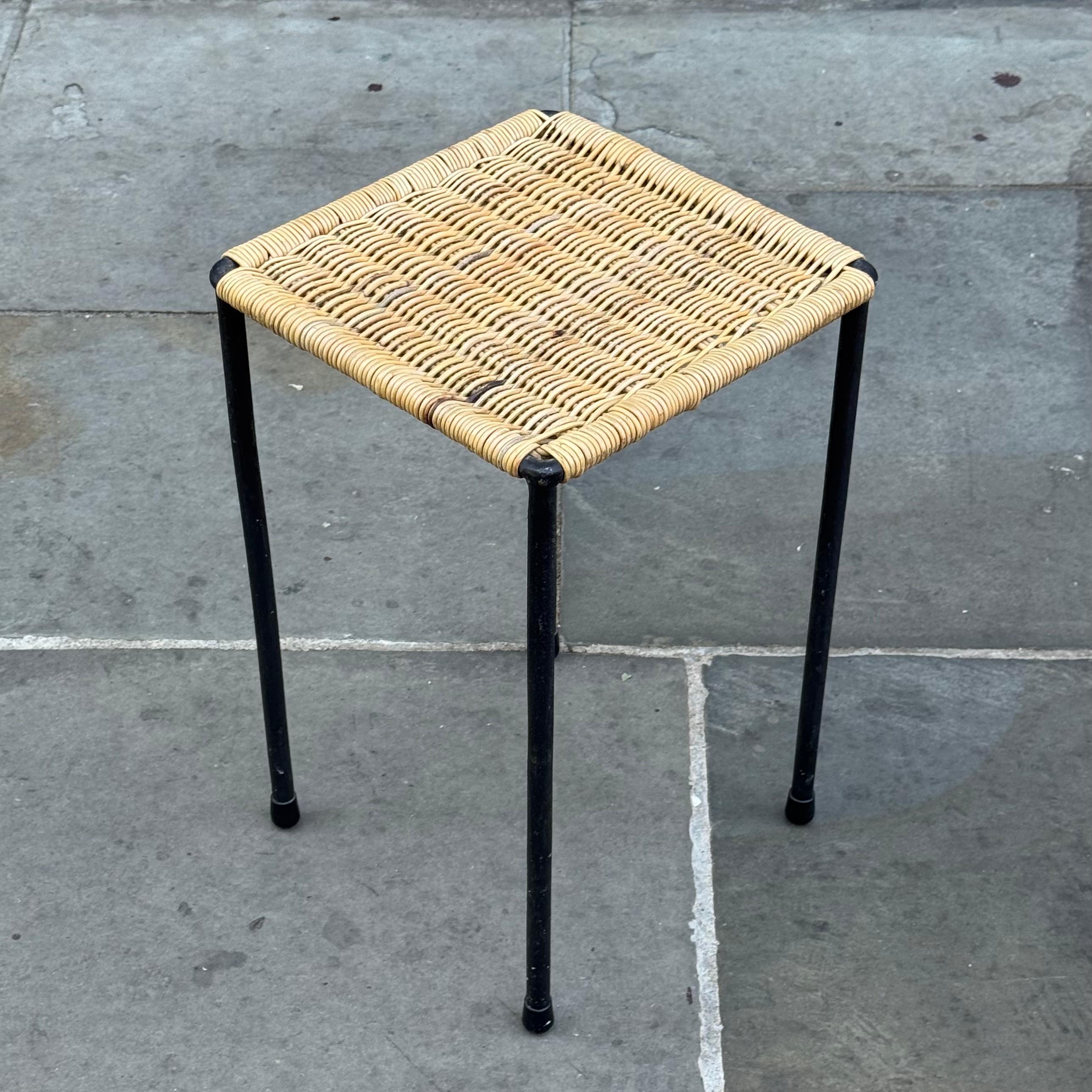 Description

A small square sized table designed and made by Carl Auböck II, Vienna, Austria, circa 1950.

The table's frame is made from slender steel bar which has been lacquered in black. The table top is constructed entirely from tightly woven