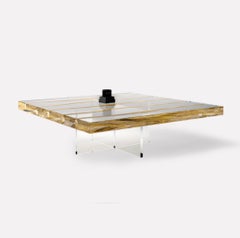 Square Wood and Glass Coffee Table, Floating Liana Coffee Table
