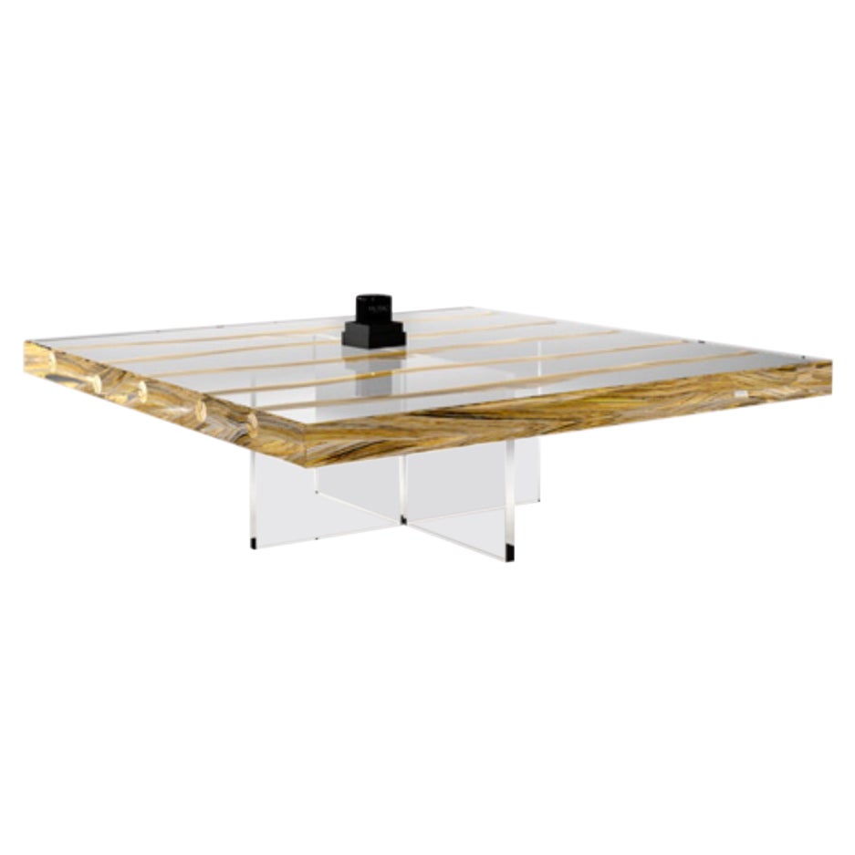 Tavolino quadrato in Wood e vetro, Tavolino galleggiante Liana