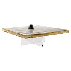 Mesa baja cuadrada de madera y cristal, Mesa baja flotante Liana